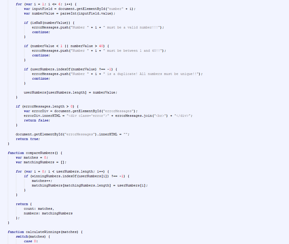 Lottery Site Code Snippet